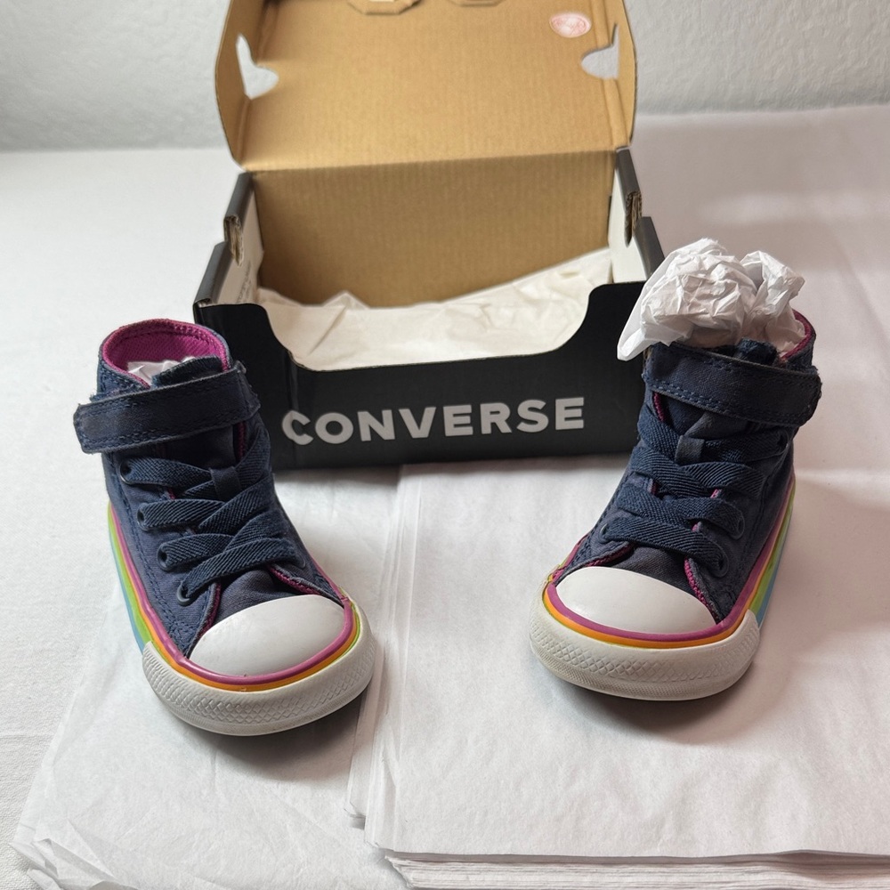 Converse Kids' Blue High-Tops with Colorful Trim